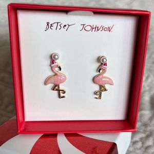 Betsy Johnson Pink Flamingo Christmas Earrings